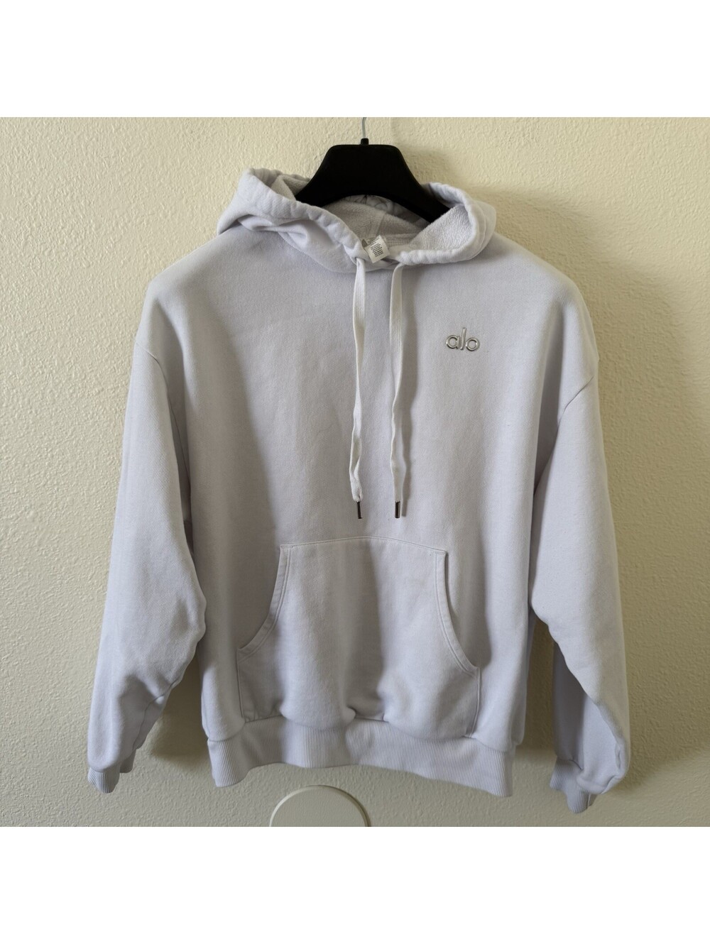 ALO Accolade Hoodie Size XS White Kangaroo Pocket Drawstring Oversized